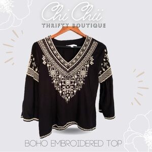 SOLD - Chelsea & Theodore Womens Embroidered Boho sz S Blouse Bell Sleeve Rayon